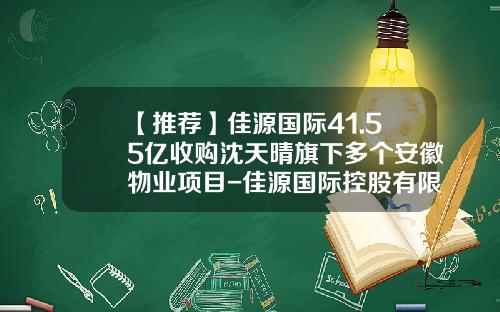 【推荐】佳源国际41.55亿收购沈天晴旗下多个安徽物业项目-佳源国际控股有限公司沈天晴