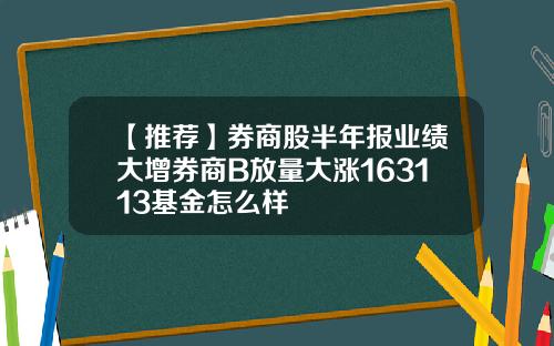 【推荐】券商股半年报业绩大增券商B放量大涨163113基金怎么样