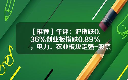 【推荐】午评：沪指跌0.36%创业板指跌0.89%，电力、农业板块走强-股票热点实战资讯指数