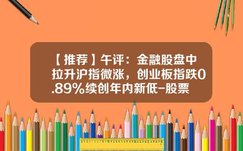 【推荐】午评：金融股盘中拉升沪指微涨，创业板指跌0.89%续创年内新低-股票金融资讯哪里看