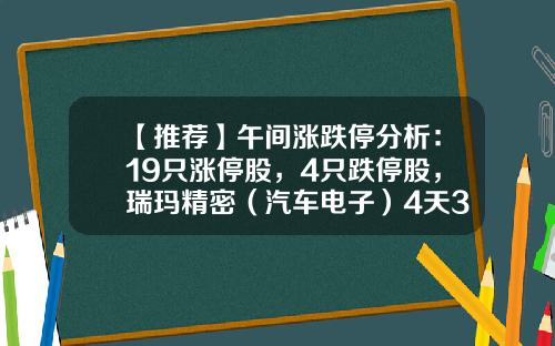 【推荐】午间涨跌停分析：19只涨停股，4只跌停股，瑞玛精密（汽车电子）4天3板-今天二市有多少跌停个股