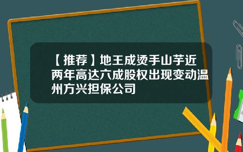 【推荐】地王成烫手山芋近两年高达六成股权出现变动温州方兴担保公司