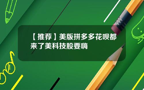 【推荐】美版拼多多花呗都来了美科技股要嗨