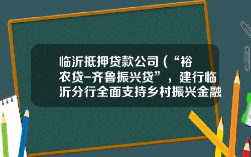 临沂抵押贷款公司 (“裕农贷-齐鲁振兴贷”，建行临沂分行全面支持乡村振兴金融服务)_1