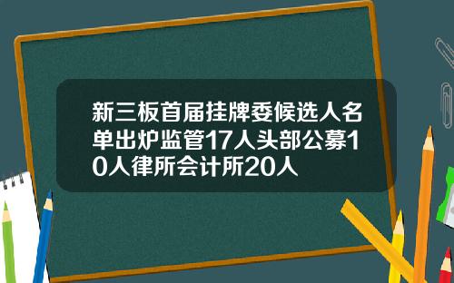新三板首届挂牌委候选人名单出炉监管17人头部公募10人律所会计所20人