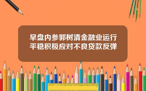 早盘内参郭树清金融业运行平稳积极应对不良贷款反弹