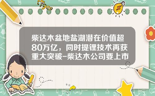 柴达木盆地盐湖潜在价值超80万亿，同时提锂技术再获重大突破-柴达木公司要上市时间