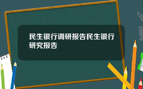 民生银行调研报告民生银行研究报告
