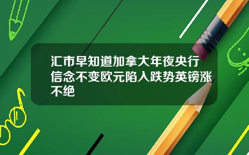 汇市早知道加拿大年夜央行信念不变欧元陷入跌势英镑涨不绝
