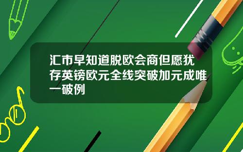 汇市早知道脱欧会商但愿犹存英镑欧元全线突破加元成唯一破例
