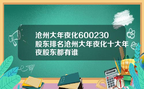沧州大年夜化600230股东排名沧州大年夜化十大年夜股东都有谁