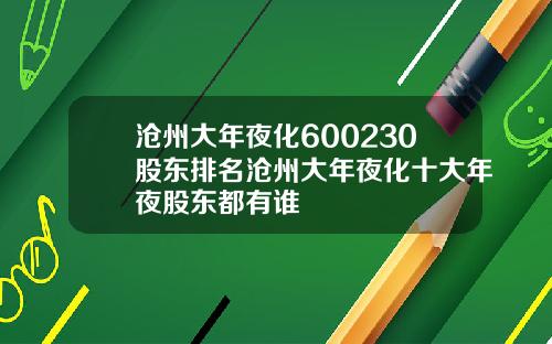 沧州大年夜化600230股东排名沧州大年夜化十大年夜股东都有谁