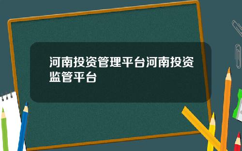 河南投资管理平台河南投资监管平台