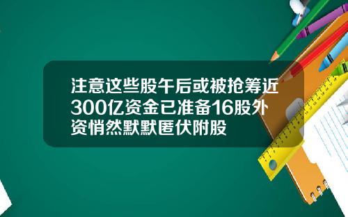 注意这些股午后或被抢筹近300亿资金已准备16股外资悄然默默匿伏附股