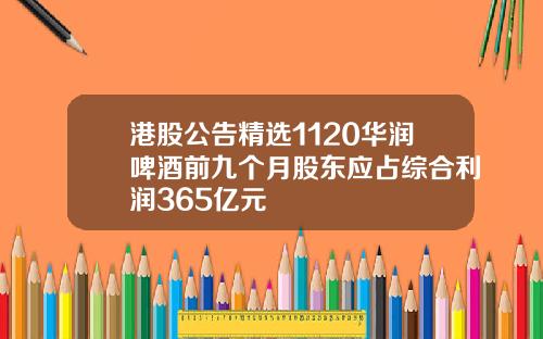 港股公告精选1120华润啤酒前九个月股东应占综合利润365亿元