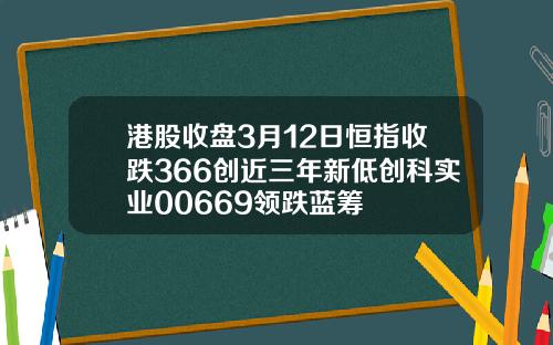 港股收盘3月12日恒指收跌366创近三年新低创科实业00669领跌蓝筹