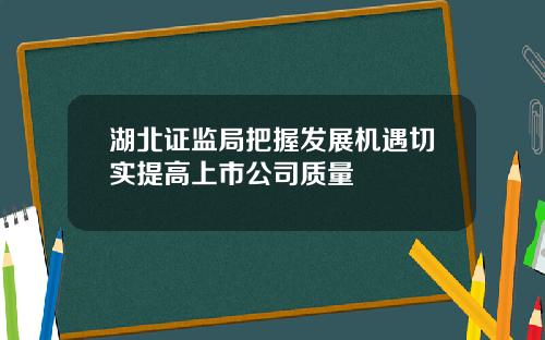 湖北证监局把握发展机遇切实提高上市公司质量