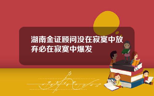 湖南金证顾问没在寂寞中放弃必在寂寞中爆发