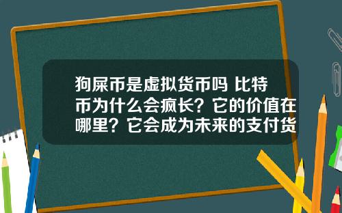 狗屎币是虚拟货币吗 比特币为什么会疯长？它的价值在哪里？它会成为未来的支付货币吗？