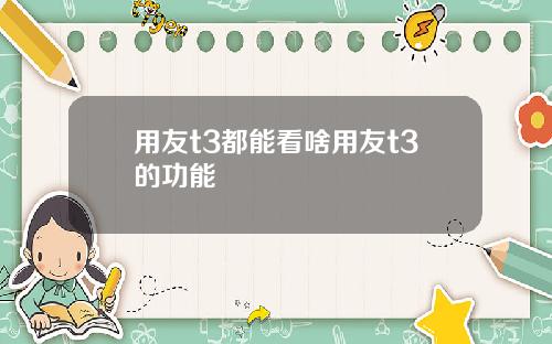 用友t3都能看啥用友t3的功能