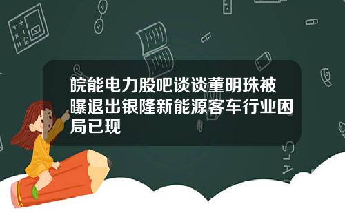皖能电力股吧谈谈董明珠被曝退出银隆新能源客车行业困局已现