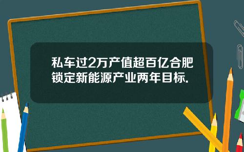 私车过2万产值超百亿合肥锁定新能源产业两年目标.