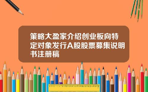 策略大盈家介绍创业板向特定对象发行A股股票募集说明书注册稿