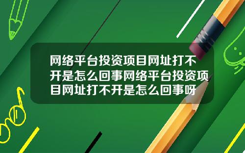 网络平台投资项目网址打不开是怎么回事网络平台投资项目网址打不开是怎么回事呀