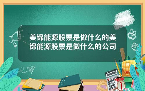 美锦能源股票是做什么的美锦能源股票是做什么的公司