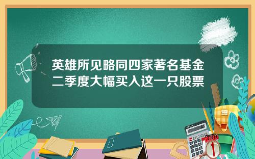 英雄所见略同四家著名基金二季度大幅买入这一只股票