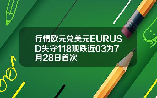 行情欧元兑美元EURUSD失守118现跌近03为7月28日首次