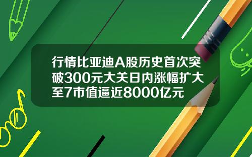行情比亚迪A股历史首次突破300元大关日内涨幅扩大至7市值逼近8000亿元