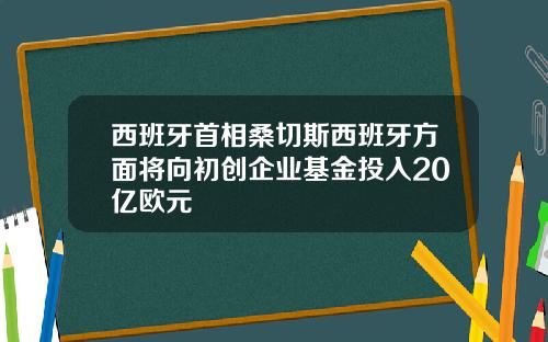 西班牙首相桑切斯西班牙方面将向初创企业基金投入20亿欧元