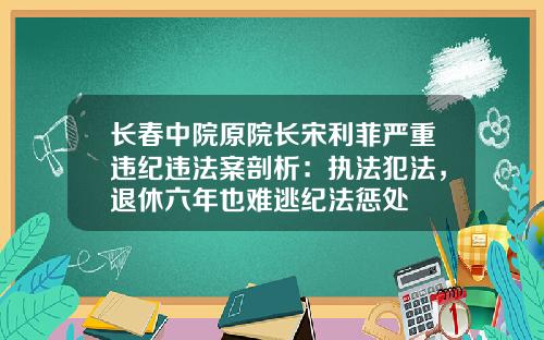 长春中院原院长宋利菲严重违纪违法案剖析：执法犯法，退休六年也难逃纪法惩处