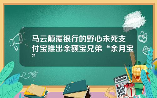 马云颠覆银行的野心未死支付宝推出余额宝兄弟“余月宝”