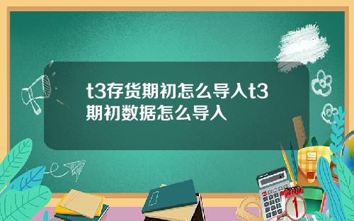 t3存货期初怎么导入t3期初数据怎么导入