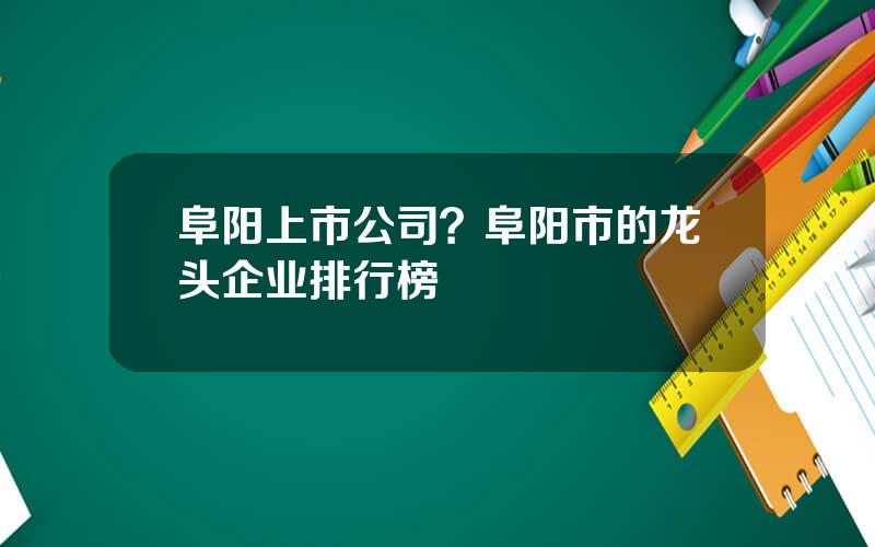 阜阳上市公司？阜阳市的龙头企业排行榜